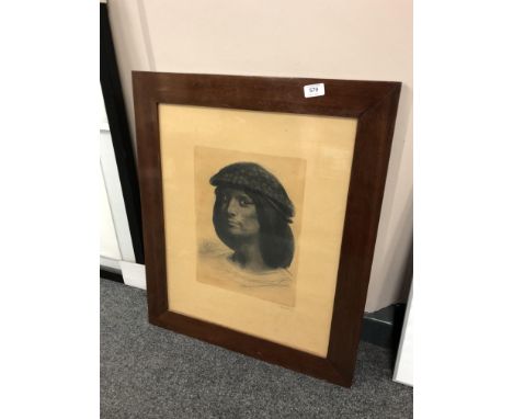 Continental school : Head portrait study of a man, engraving, indistinctly signed, 27 cm x 35 cm