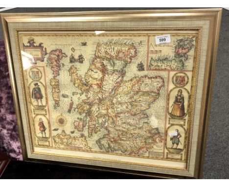 A colour print of John Speed's Map of Scotland in 1610 50 cm x 40 cm