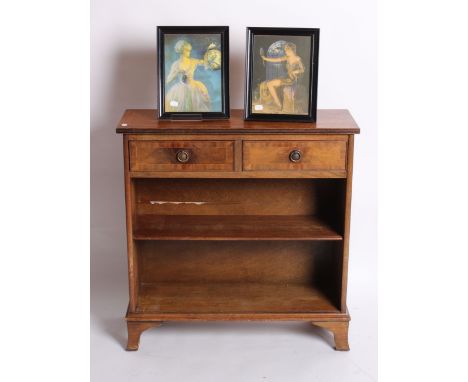 A mahogany Georgian style low bookcase, oak occasional table, Edwardian bedroom chair, standard lamp and other items (sold as