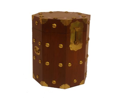 A modern Chinese hardwood octagonal scroll storage box, brass bound, w: 46cm, h: 57cm