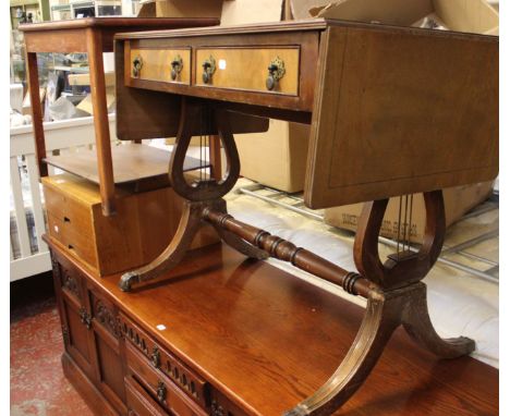 Mixed furniture including George III style sofa table, oak low sideboard in Jacobean style and two other pieces (4)