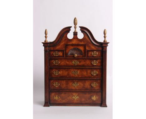 Treen; Three modern items of miniature furniture, a Queen Anne tall chest, a George III sideboard and French commode