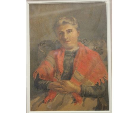 Ambrose McEvoy, ARA (1878-1927) Portrait of a lady wearing a shawl WatercolourSigned lower right30 x 21cmTogether with two ot