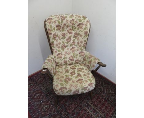 Ercol stick back armchair with loose back and seat cushions 