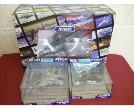 Boxed Franklin mint armour collection 1:100 of F15 eagle, a F4 Phantom and 1:48 scale F4 Phantom (3) 