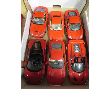 Six Burago 1:18 scale models of Ferrari's 