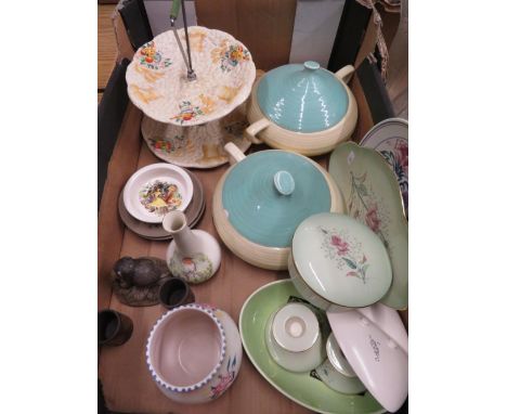 Clarice Cliff Celtic harvest, two tier cake stand, two Clarice Cliff tureens, Poole, Carlton and Hornsea pottery etc 