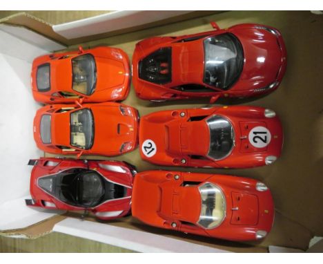 Six Burago 1:18 scale models of Ferrari's 