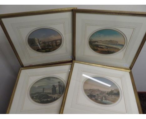 Set of four colour prints of Scarborough, North Gate of Castle, View from the Sands &amp; Esplanade etc, oval 24cm x 29cm  (4