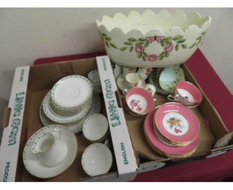 Royal Worcester white glazed tea service for six with green floral border by R Wylie Hill &amp; Co Ltd, Glasgow, Foley china 