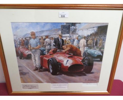 Alan Fearnley "Fangio - 1956 World Champion" limited edition colour print no. 131/500, signed by artist and Juan Manual Fangi