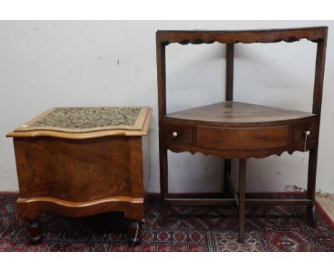 Victorian mahogany step commode stool and 19th C mahogany two tier corner wash stand (2) 