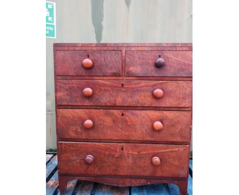 19th C mahogany chest of two short above three long drawers on bracket feet, W91cm D48cm H106cm 