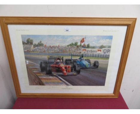 Alan Fearnley "Ferrari 100" limited edition colour commemorative print no. 829/850, signed by artist, Alan Prost and Cesare F