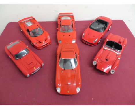 Four Burago 1:18 scale model Ferrari sports cars, another Guiloy, and a Universal Hobbies (6) 