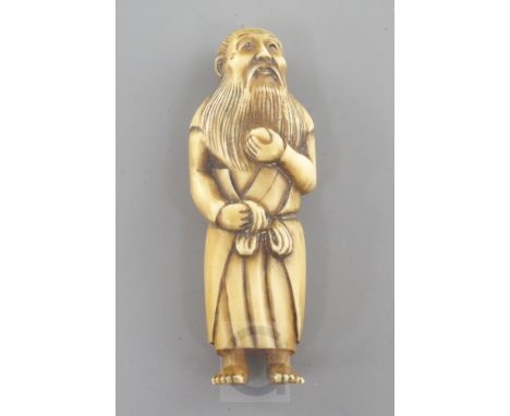 A Japanese ivory netsuke of a bearded man, 19th century, engraved two character signature, 6.2cm