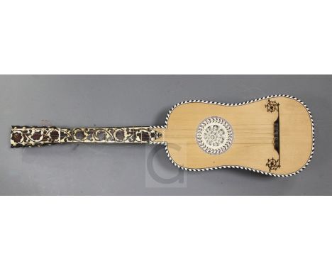 A German five double course Guitar, third quarter 17th century and later, possibly made by Fleicher the head with shaped outl