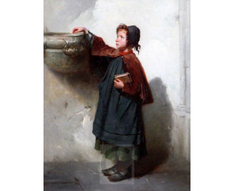 Francois Louis Lanfant De Metz (1814-1892)oil on wooden panelYoung girl beside a font10 x 8in.