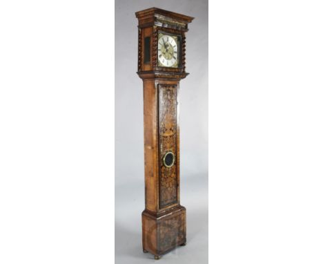 Thomas Taylor of Holborn. A late 17th century walnut and floral marquetry eight day longcase clock, the 11 inch square brass 