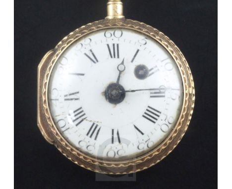 A late 18th/early 19th century French small gold keywind pocket watch, by Jacques Castan...? with Roman dial and engraved cas