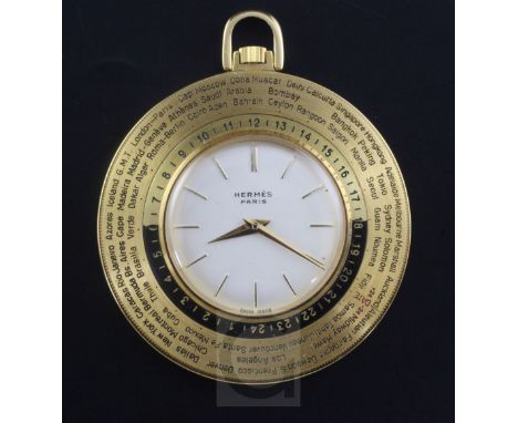 A Hermes World Time gilt brass pocket watch.