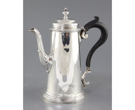 A George V silver coffee pot, Martin Hall & Co with turned finial, Sheffield, 1929, 20.3cm, gross 13.5 oz.