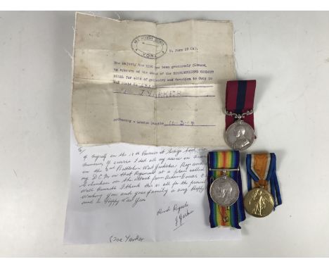 A Great War Distinguished Conduct Medal, British War and Victory Medals to 63272 Pte J Yarker, 2 / W York R (pair York R), to