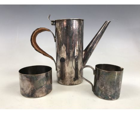 A late 19th Century electroplate miniature coffee service by Hukin and Heath in the manner of Dr Christopher Dresser, compris