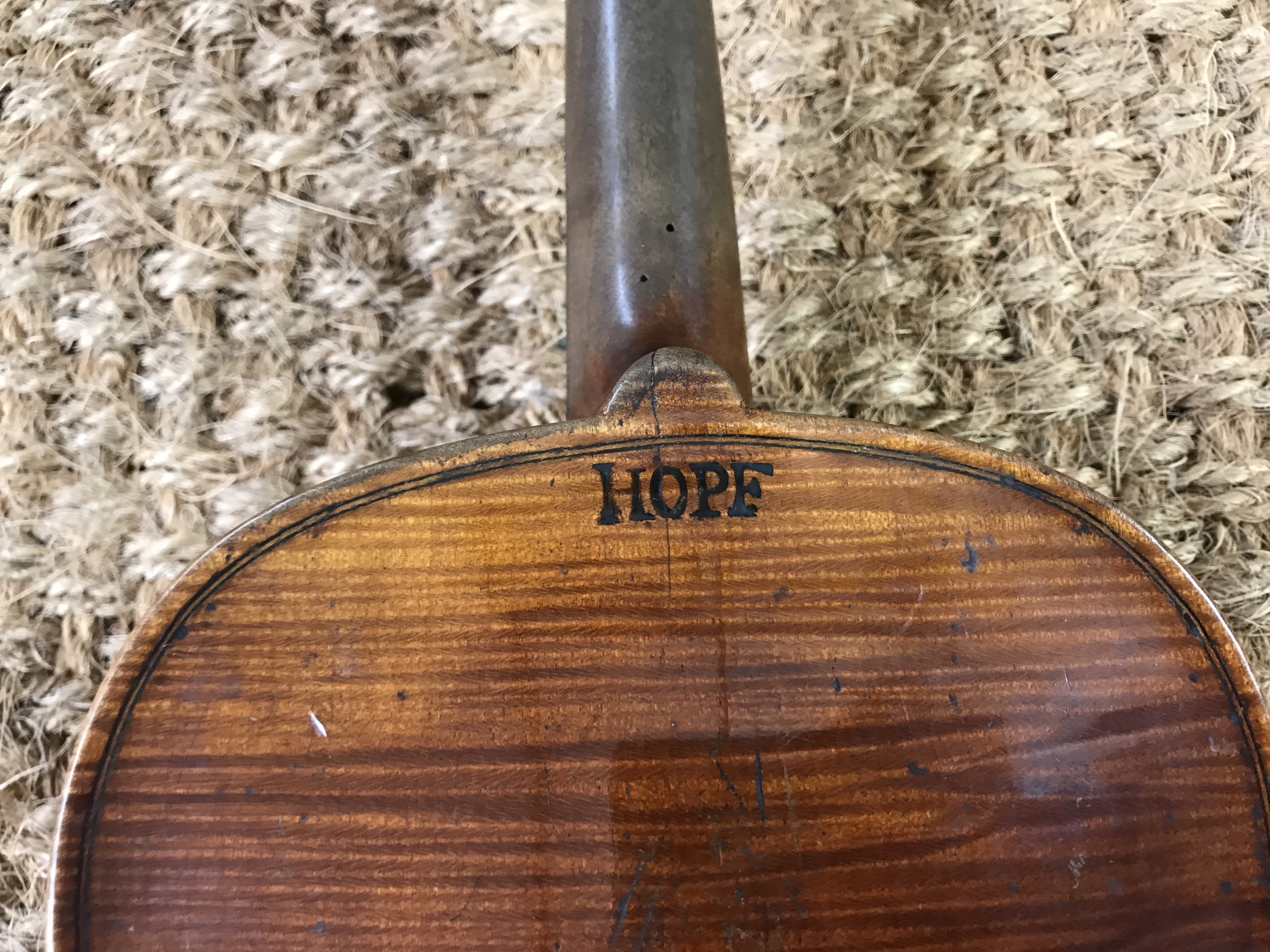 A late 19th Century German violin marked Hopf, having onepiece back