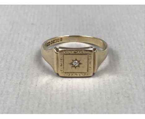 A gentleman's diamond set 9ct gold signet ring, the rectangular face being gypsy set with a brilliant-cut diamond of approxim