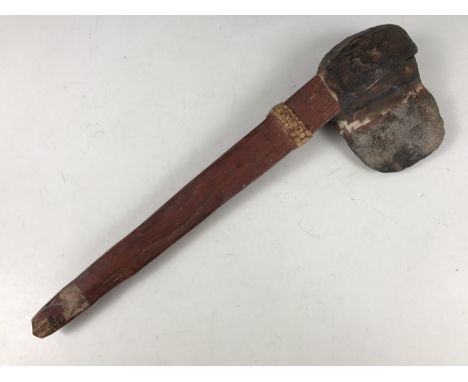 [Ethnic / Aborigine Art] An early 20th Century Australian Aboriginal hafted stone axe, secured with twine and decorated with 