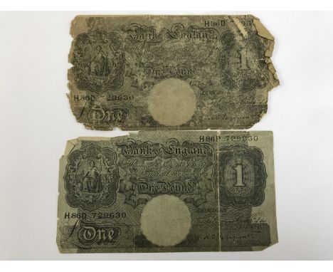 Two Second World War German propaganda leaflet facsimile £1 notes as air dropped over North Africa