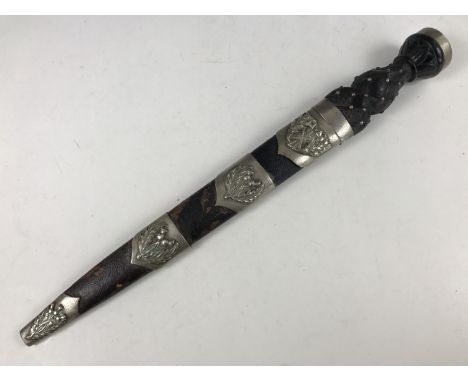A late 19th / early 20th Century British Army Pipers' dirk, the electroplate scabbard locket engraved 8th (S) V B K L R, No 6