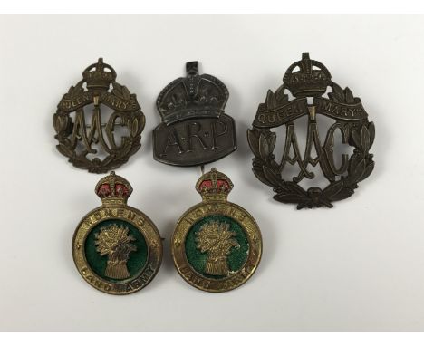 A small group of British military / home front women's insignia including Queen Mary's Army Auxiliary Corps and Women's Land 
