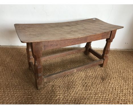 A Robert "Mouseman" Thompson (1876-1955) carved oak double stool / bench, 83 x 41 cm high