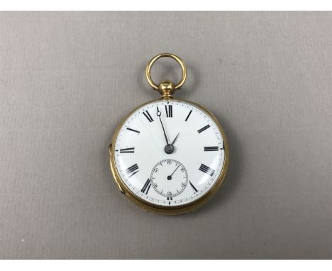 A Victorian 18ct gold cased open-faced pocket watch, having un-attributed key-wound lever movement, and enamel face with Breg