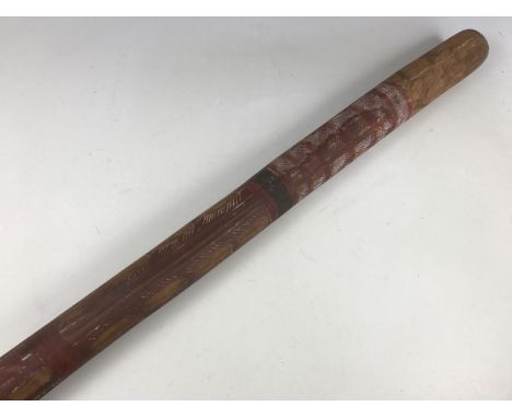 [Ethnic / Aborigine Art] An early 20th Century Australian Aboriginal didgeridoo with painted decoration, 144 cm