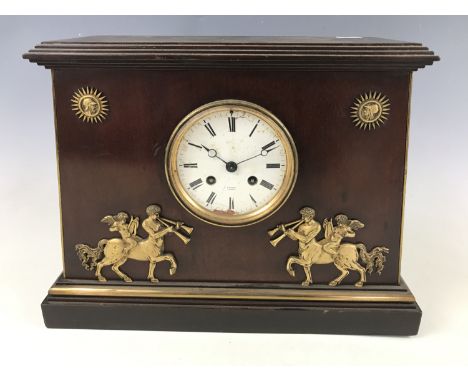 A Rollin of Paris Neoclassical mantle clock, the pylon-form mahogany case decorated with applied paterae in depiction of cent