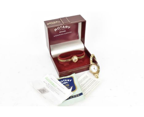 Two manual wind, ladies 9ct gold wrist watches to include a Rotary watch having a silvered dial with baton markers, on a 9ct 