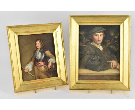 Two 19th century portrait paintings, to include a 17th century style nobleman with brown wig and part breast armour, leaning 