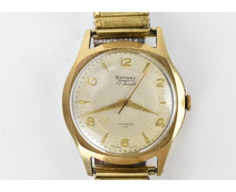 A Rotary, automatic, gents, 9ct gold wristwatch, having a silvered dial with centre seconds, gilt Arabic and baton hour marke