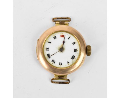 A 9ct gold cased Rolex manual wind ladies fob wristwatch having a white enamel dial, A/F, with Roman numerals, the case back 