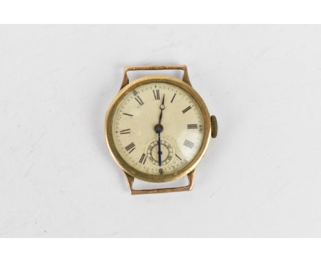 A manual wind, boys size 9ct gold wristwatch having a silvered dial with Roman numerals, blued hands and subsidiary seconds, 