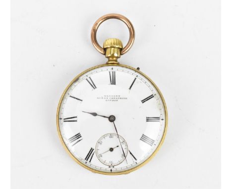 An early 20th century Bennett yellow metal, open faced pocket watch having a white enamel dial A/F, signed Bennett 65 &amp; 6