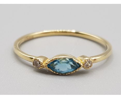 Brand new ex display 10ct gold &amp; light blue stone ring, size N, 1.1g