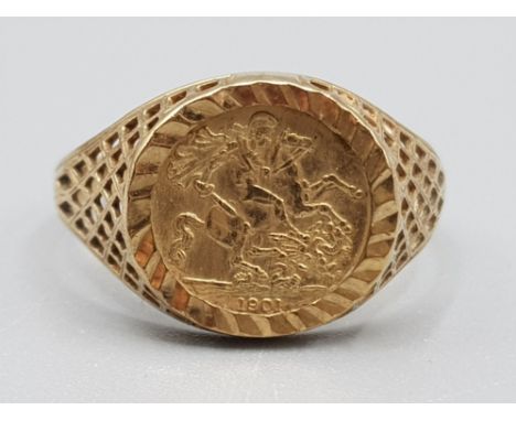 9ct gold coin ring, size O, 1.5g