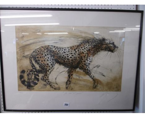 A LIMITED EDITION PRINT OF A LEOPARD AND A PRINT OF WILD HORSES