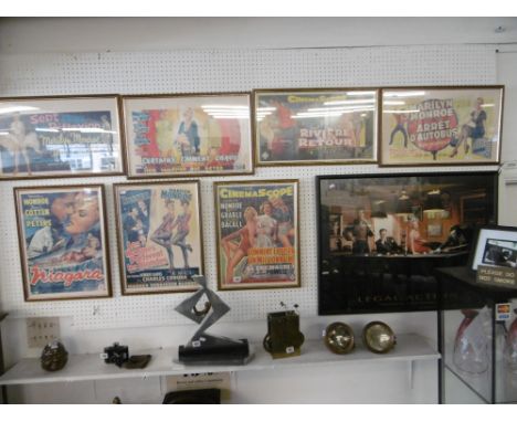 SEVEN FRAMED PRINTS MARALYN MONROE FILM POSTERS AND PRINT WITH MULTIPLE ACTORS