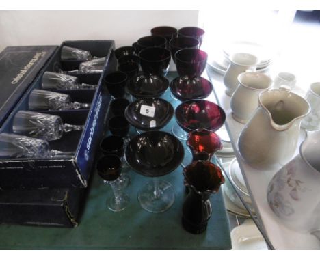PART SET OF RUBY GLASSES ETC,