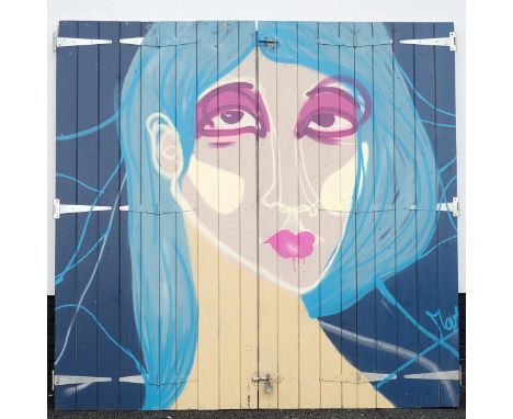 Street Art. A set of pine bi-fold doors from Camden Lock market painted by an unknown artist in 2014, then removed during mar